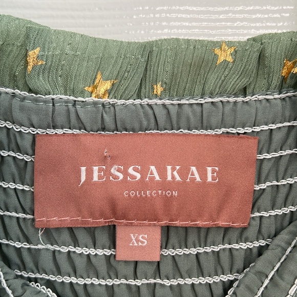 JessaKae sage green gold star print smocked top tiered maxi dress size XS - Picture 6 of 10